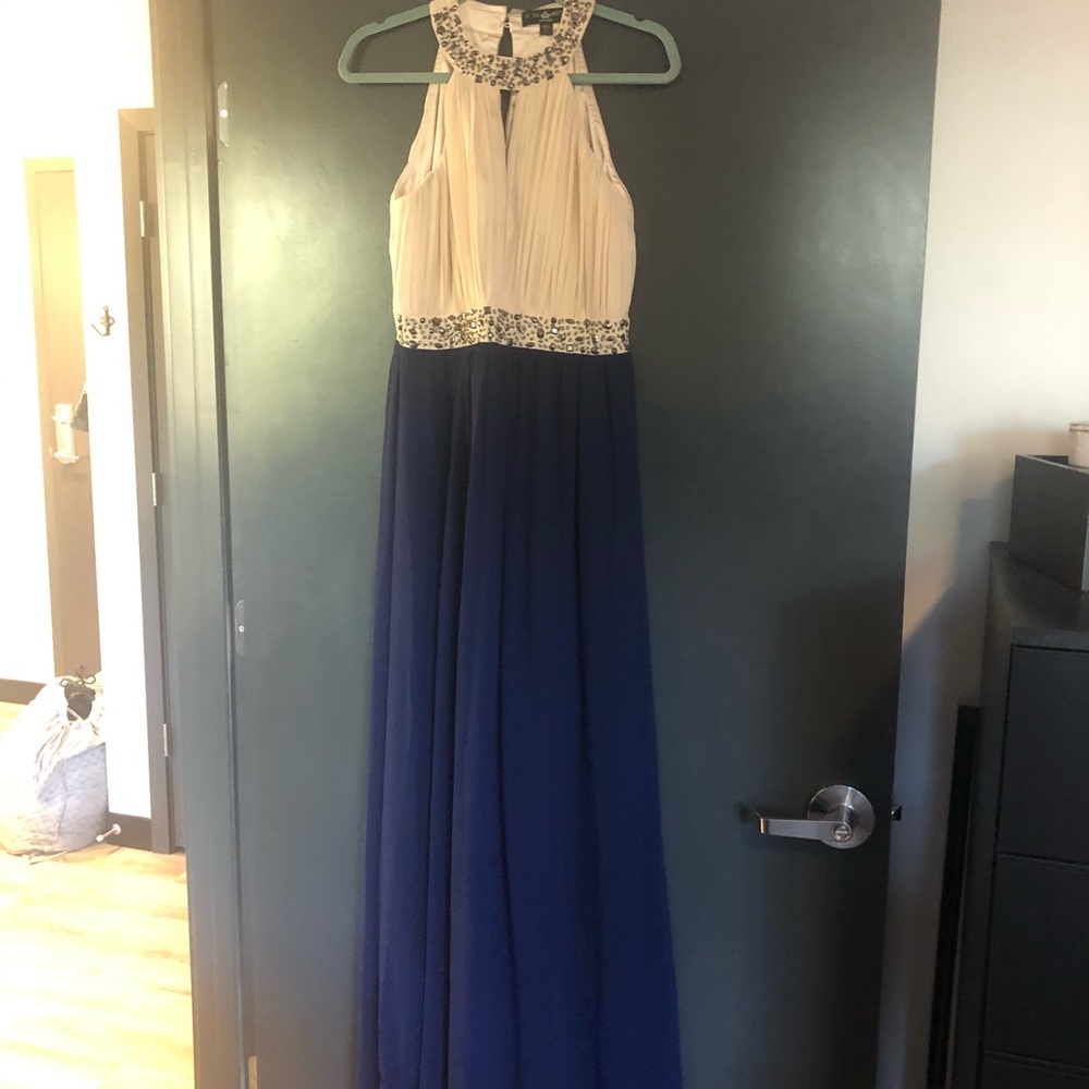 Floor length beaded-halter dress